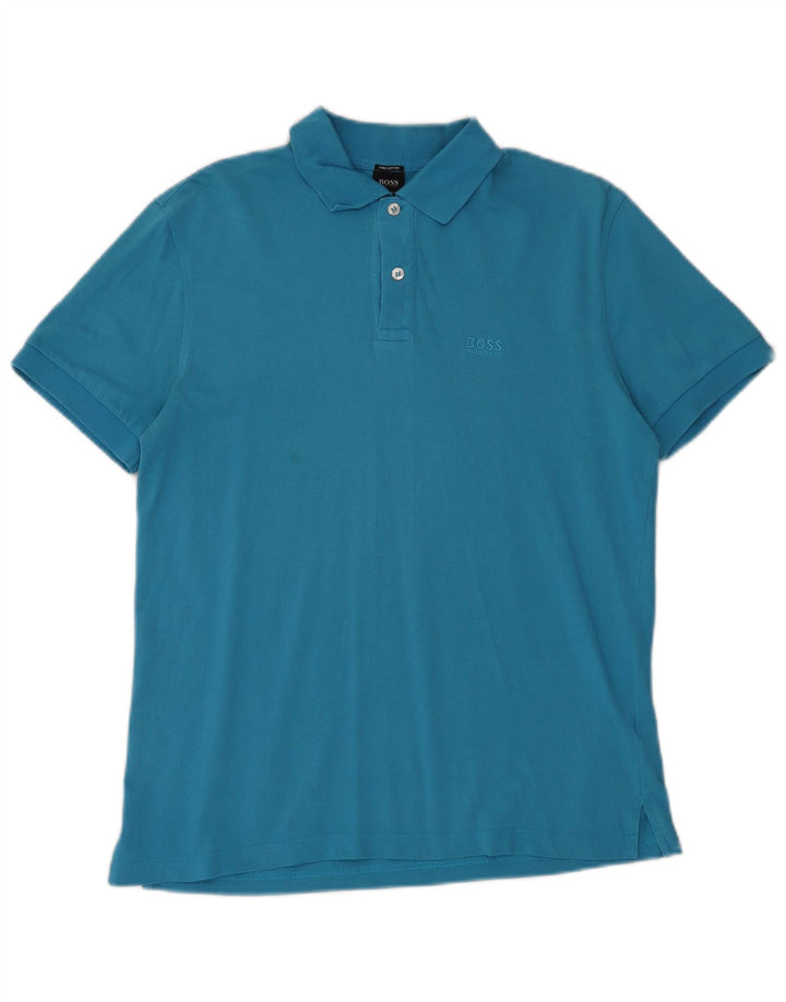 Camisa polo masculina Hugo Boss Regular Fit algodão azul médio