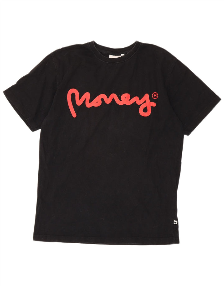 Camiseta gráfica masculina Money Top médio algodão preto