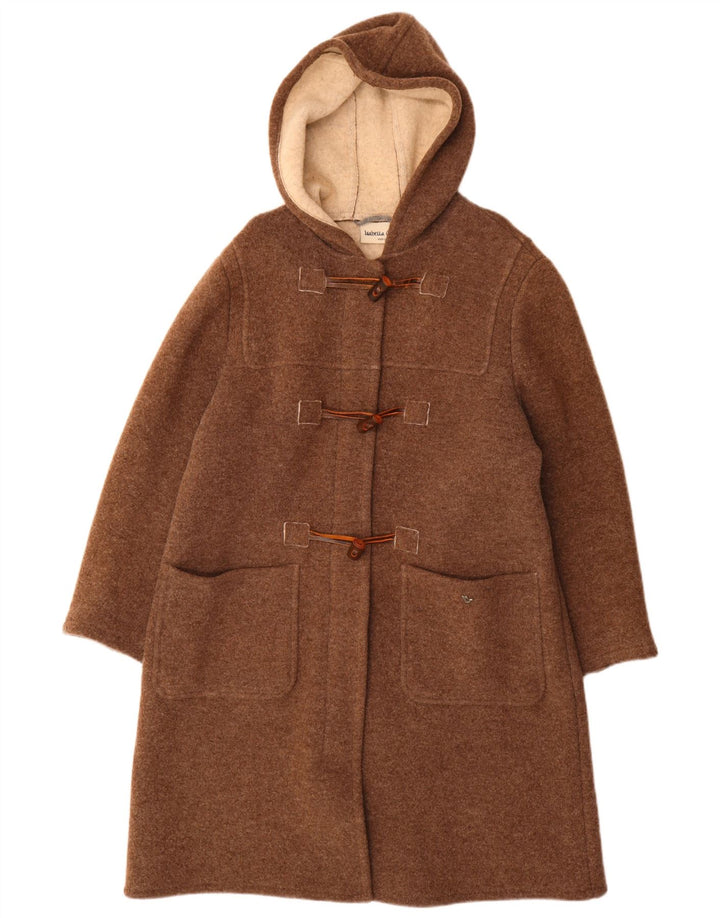 Casaco Duffle feminino com capuz Isabella G Reino Unido 14 marrom médio lã nova