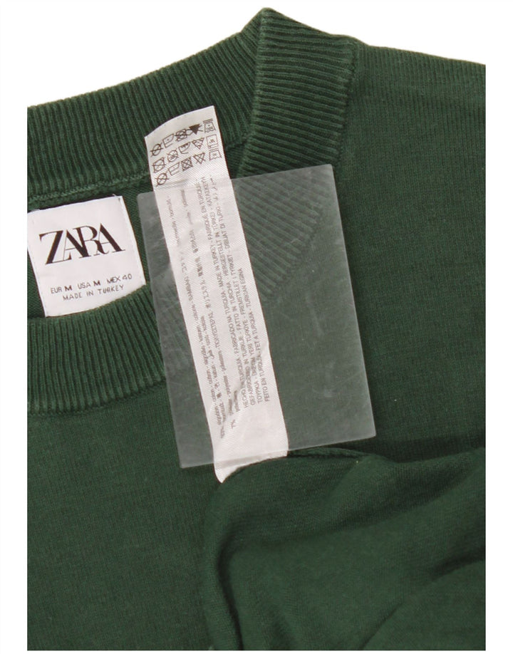 Suéter masculino ZARA com gola redonda e algodão verde médio