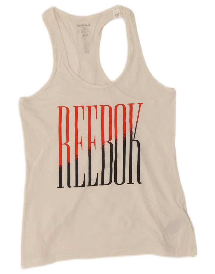 Reebok Womens Graphic Vest Top UK 8/10 Pequeno Algodão Branco