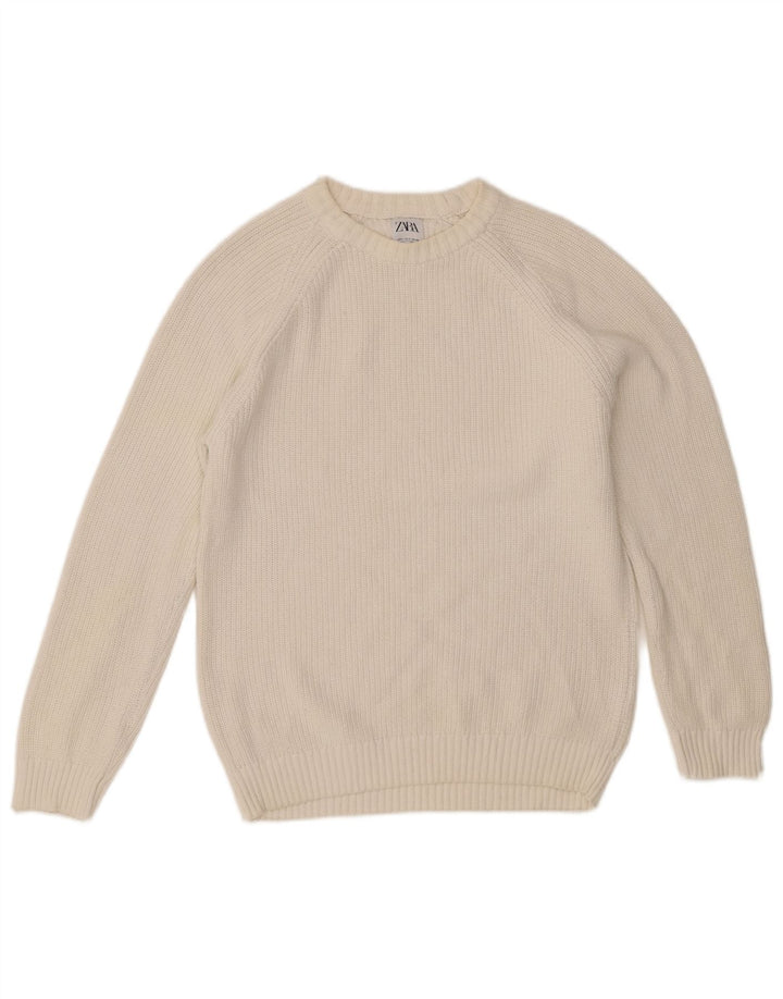Zara Suéter masculino com gola redonda, pequeno algodão branco