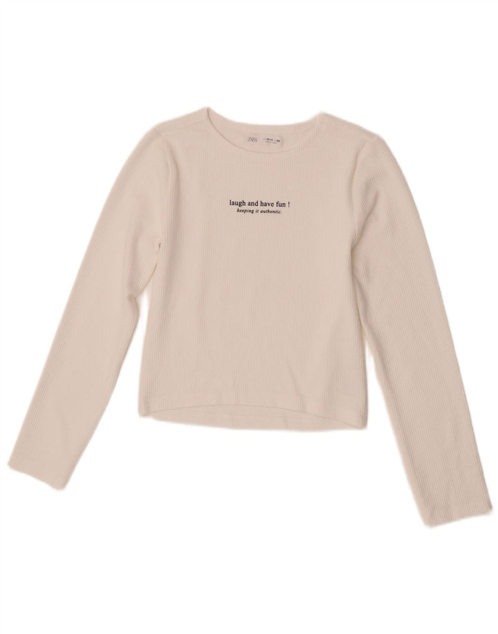 Zara Girls Graphic Top manga comprida 13-14 anos poliéster branco