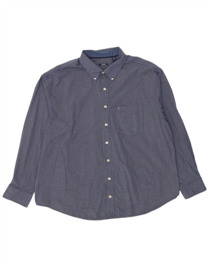 Camisa masculina Izod de ajuste solto 2XL azul xadrez algodão clássico