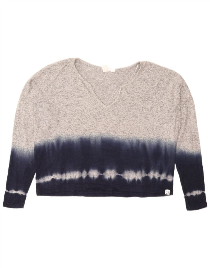 Roxy Top feminino oversized manga comprida UK 10 pequeno cinza tie-dye viscose