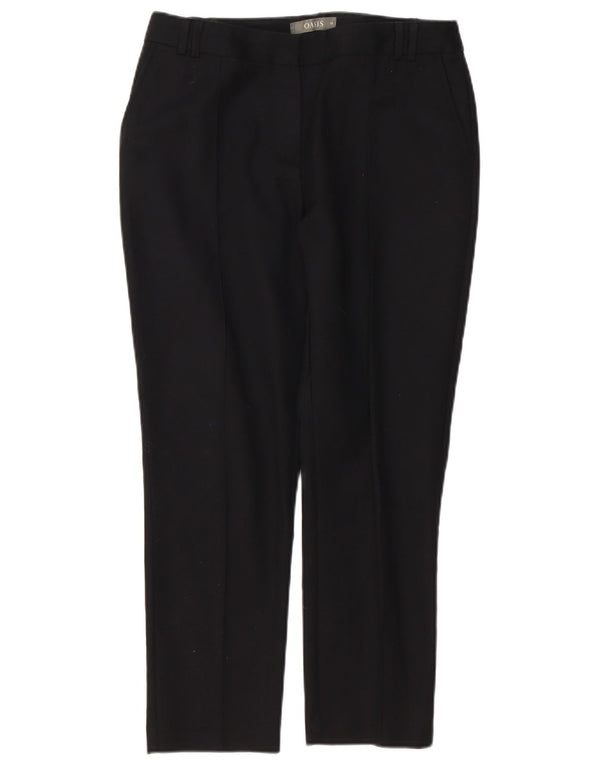 Calça chino reta feminina Oasis UK 10 pequena W30 L26 algodão preto