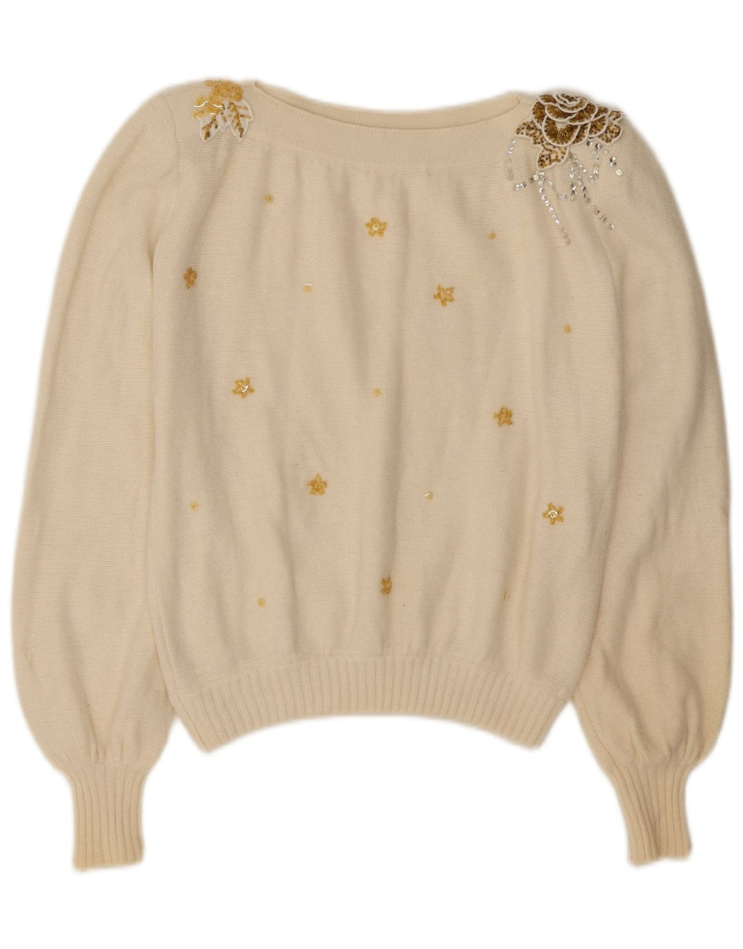 Suéter feminino VINTAGE com gola canoa IT 44 médio off white