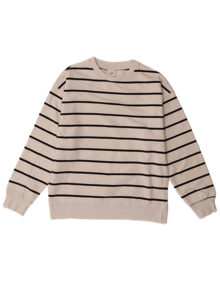 Zara Meninos Moletom Jumper 11-12 Anos Branco Listrado Algodão