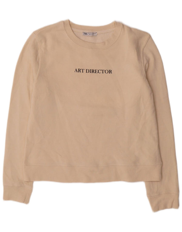 Zara moletom gráfico feminino jumper UK 14 médio off white algodão