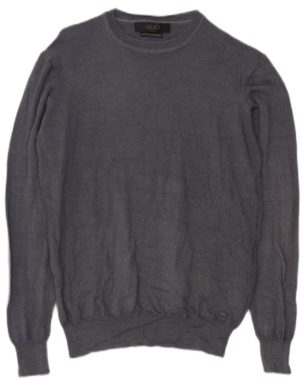Liu Jo Suéter feminino com gola redonda, Reino Unido 22, 3XL, lã cinza