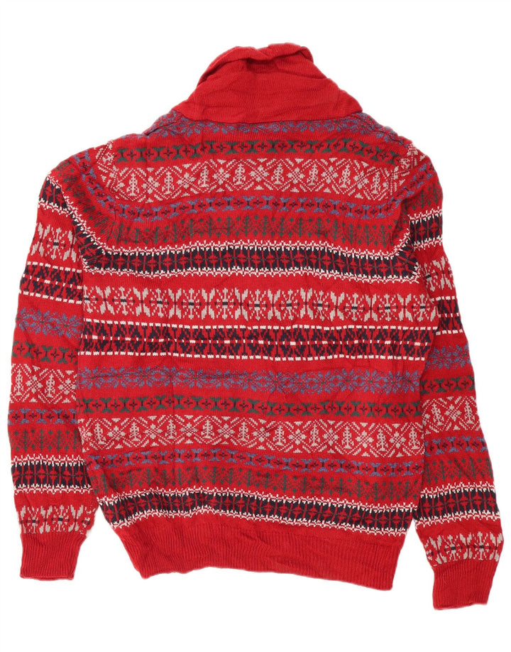 Suéter masculino Marks & Spencer com gola xale médio vermelho Fair Isle