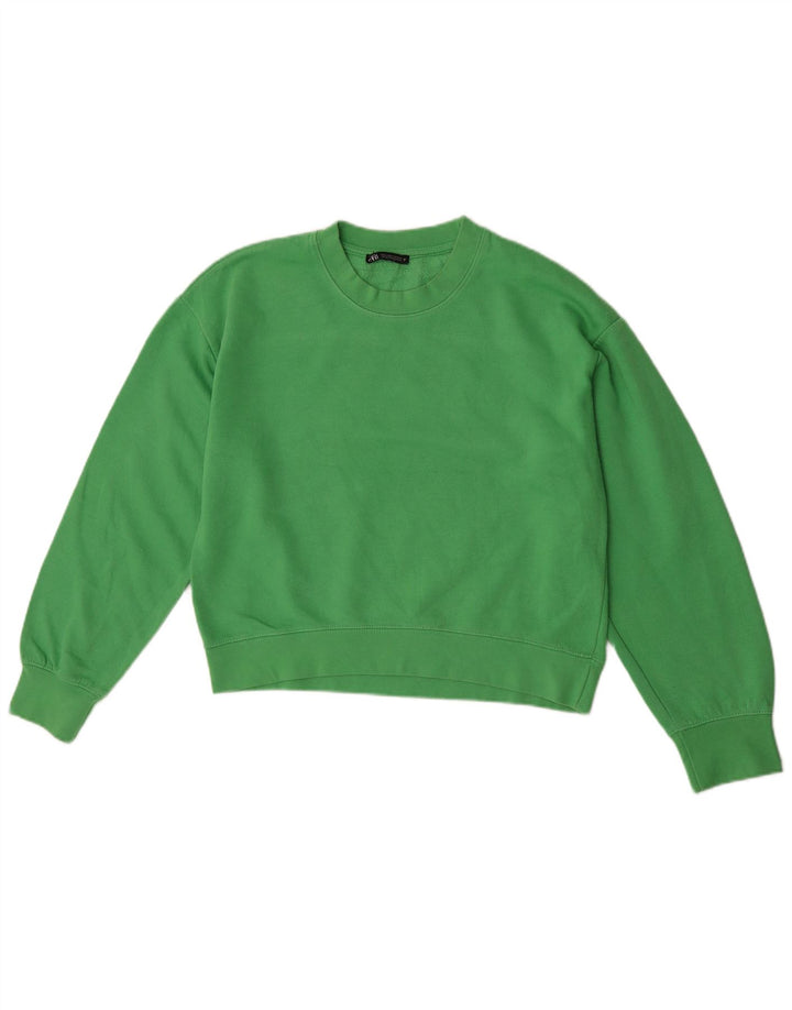 Zara Womens Crop Sweatshirt Jumper UK 14 Poliéster Verde Médio