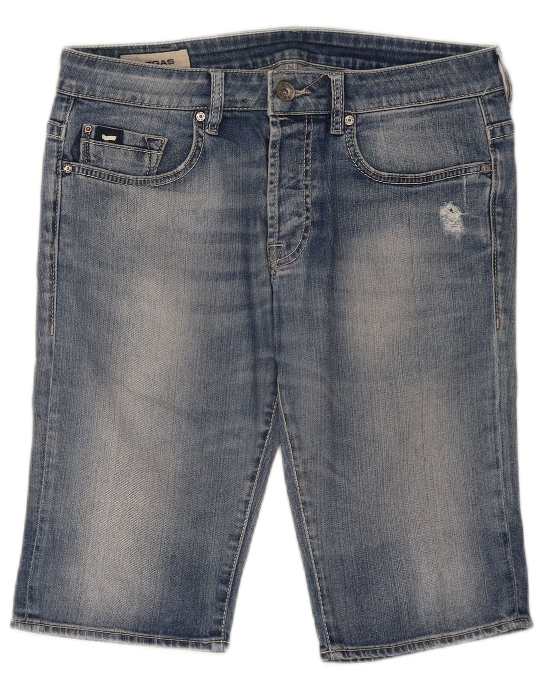 Shorts jeans masculino desgastado Gas W34 grande algodão azul