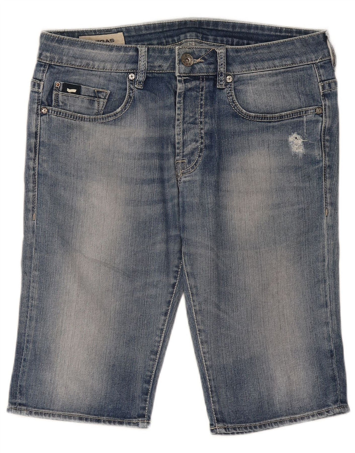 Shorts jeans masculino desgastado Gas W34 grande algodão azul