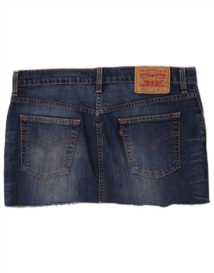 Mini saia jeans feminina Levi's 669 W32 grande algodão azul marinho