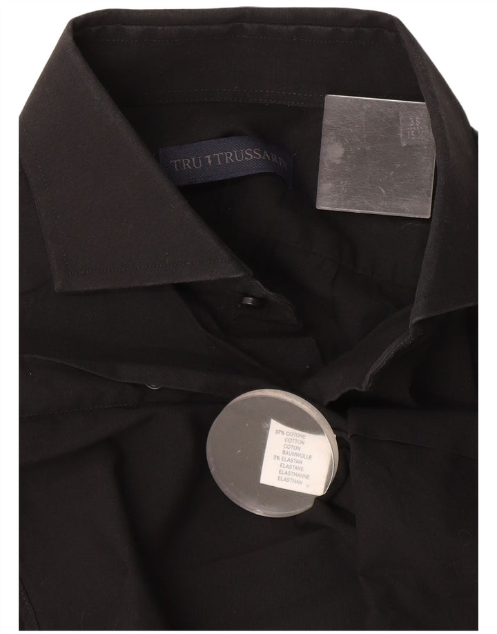 Camisa masculina Trussardi tamanho 39 15 1/2 algodão preto médio
