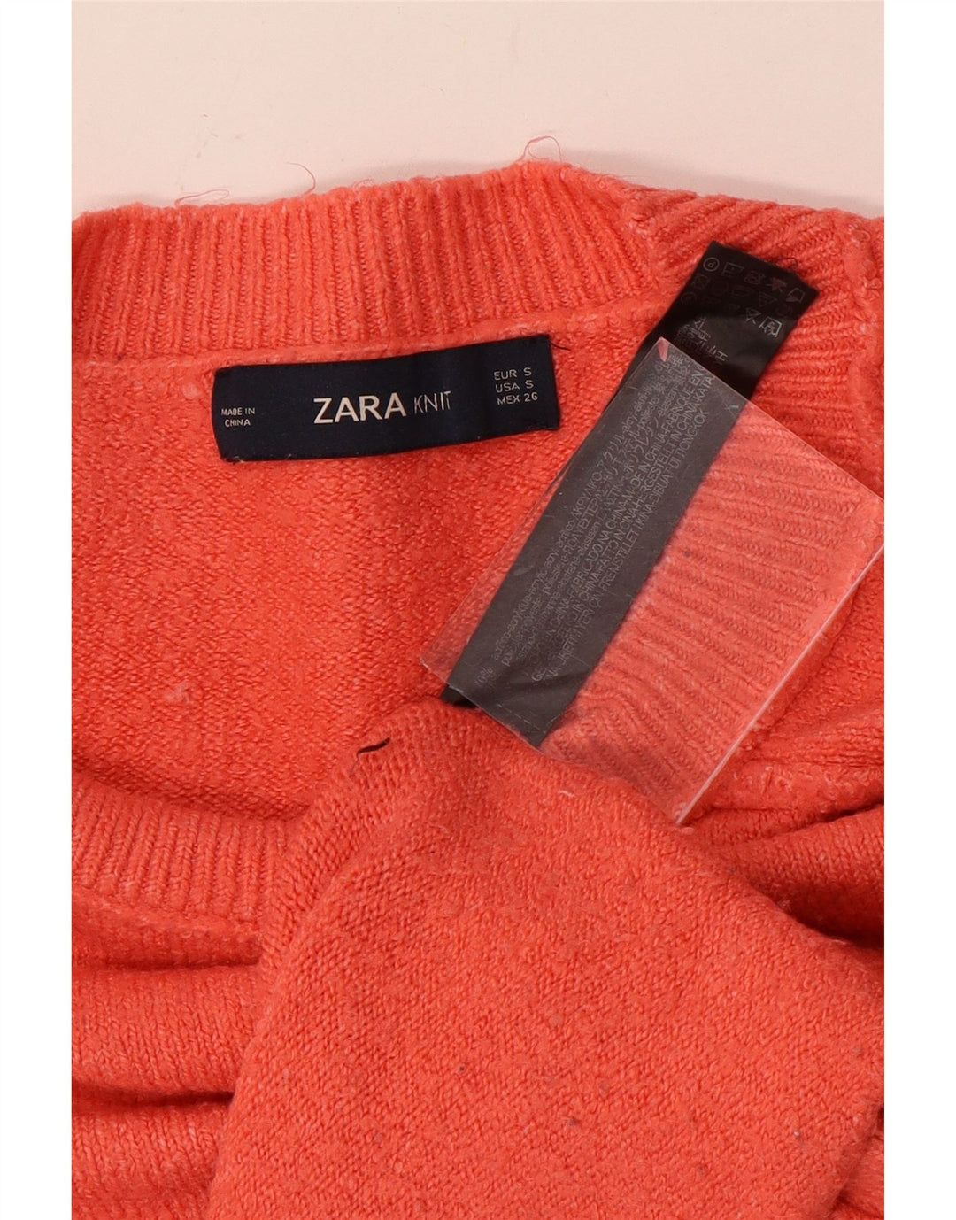 Zara Suéter feminino superdimensionado com gola canoa Reino Unido 10 poliéster laranja pequeno