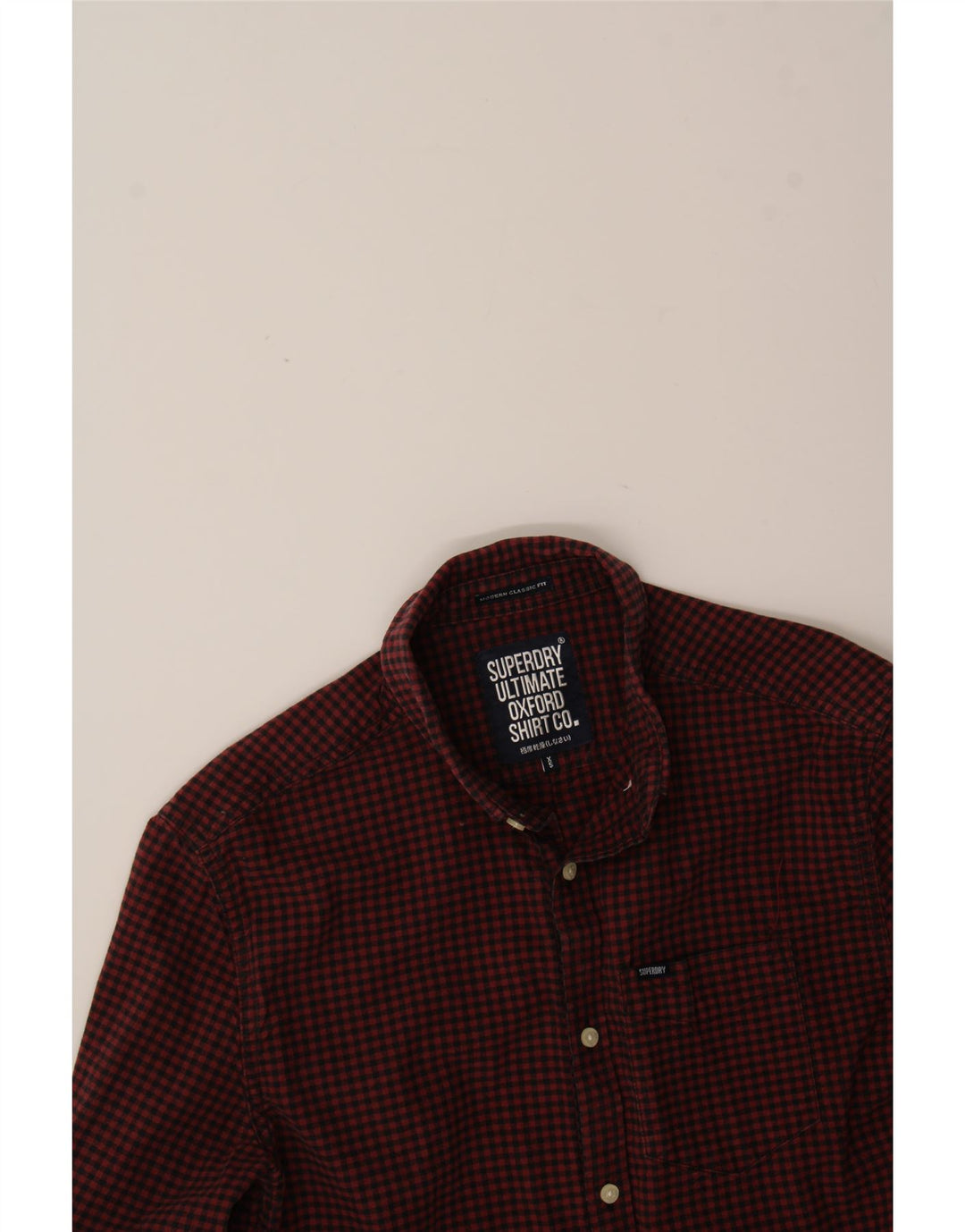 SUPERDRY Mens Classic Fit Shirt XS Burgundy Gingham Cotton Vintage Superdry and Second-Hand Superdry from Messina Hembry 