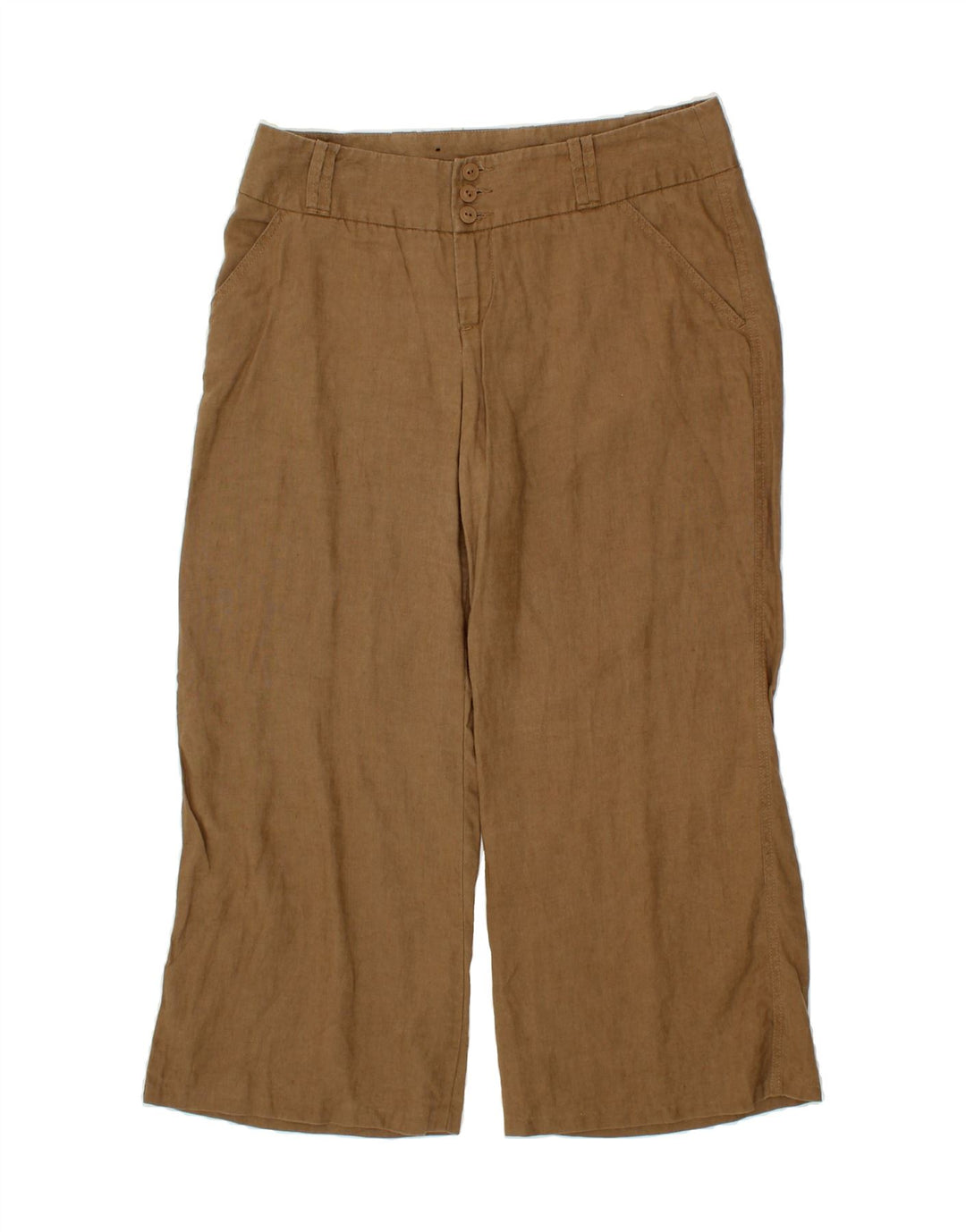 MOSSIMO Womens Wide Leg Cropped Trousers US 10 Large W32 L26 Brown Linen Vintage Mossimo and Second-Hand Mossimo from Messina Hembry 