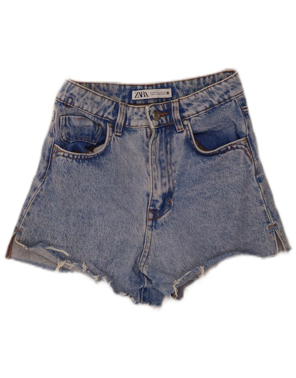 Shorts jeans feminino Zara com perna larga e cintura alta EU 32 2XS W22 azul algodão