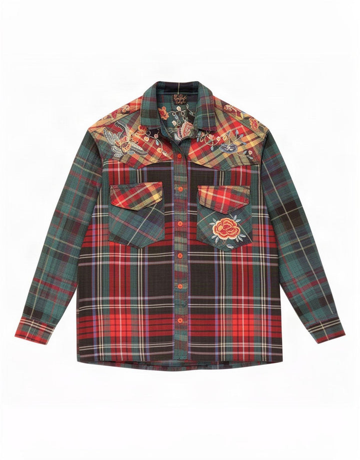 Camisa feminina Giorgio Kauten Reino Unido 14 Viscose xadrez verde médio