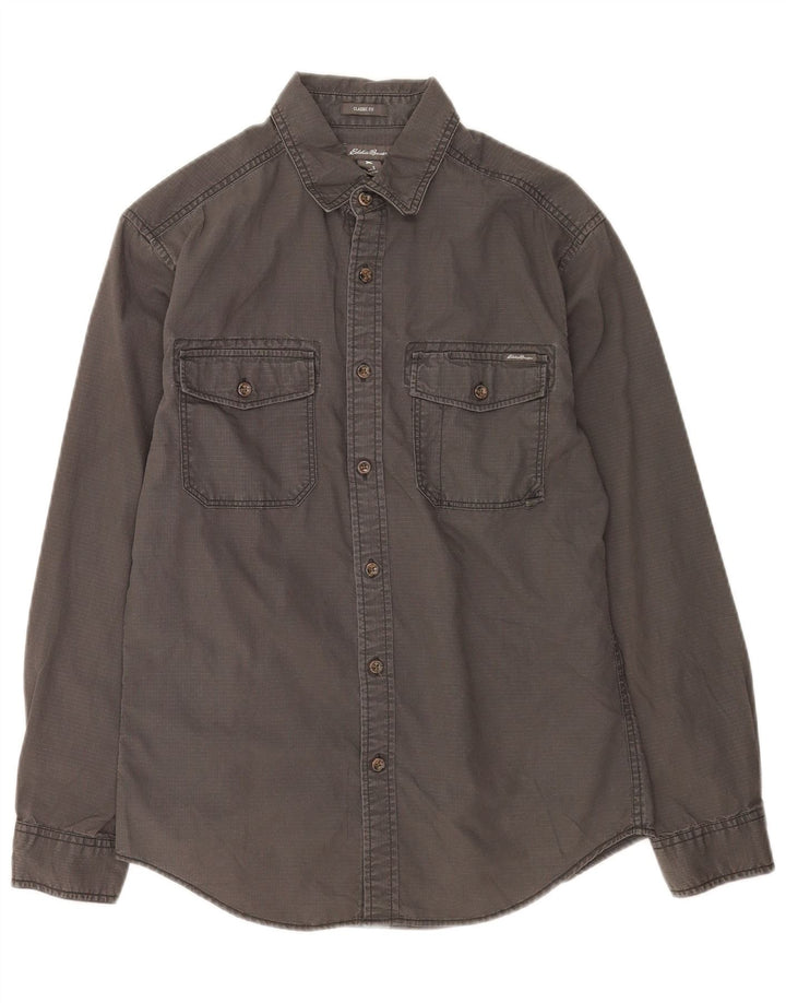 Eddie Bauer Camisa masculina clássica de ajuste pequeno algodão cinza