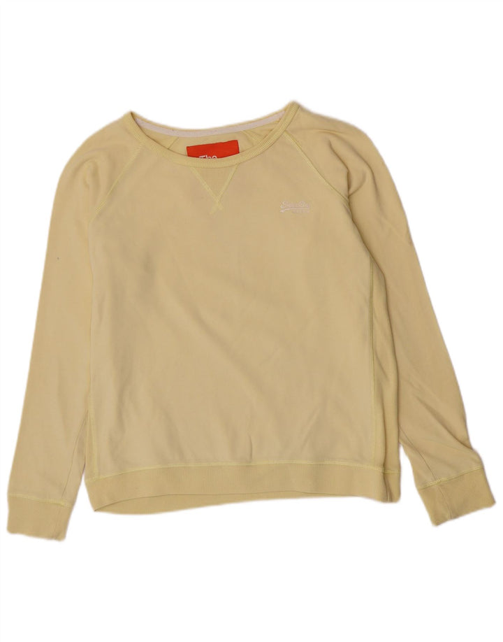 Top feminino Superdry manga comprida UK 14 grande algodão amarelo
