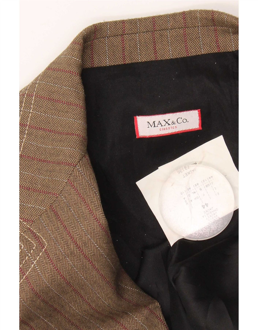Jaqueta blazer feminina de 3 botões Max & Co. Reino Unido 12 acetato listrado marrom médio