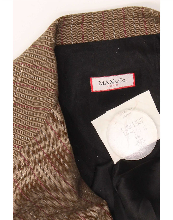 Jaqueta blazer feminina de 3 botões Max & Co. Reino Unido 12 acetato listrado marrom médio