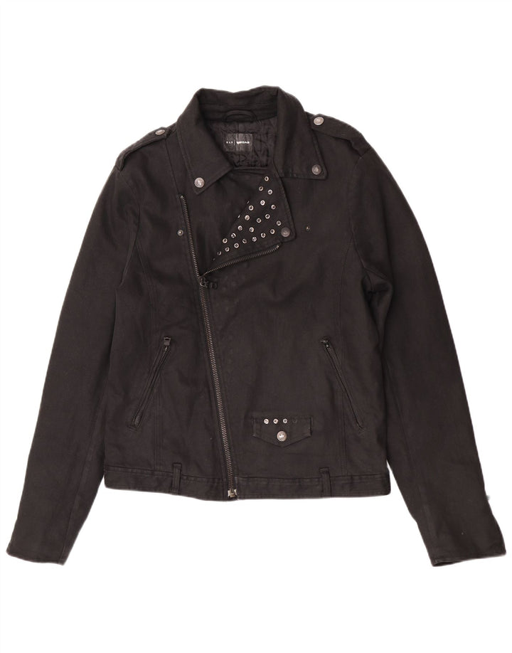 Gas Mens Denim Biker Jacket IT 50 Grande Algodão Preto