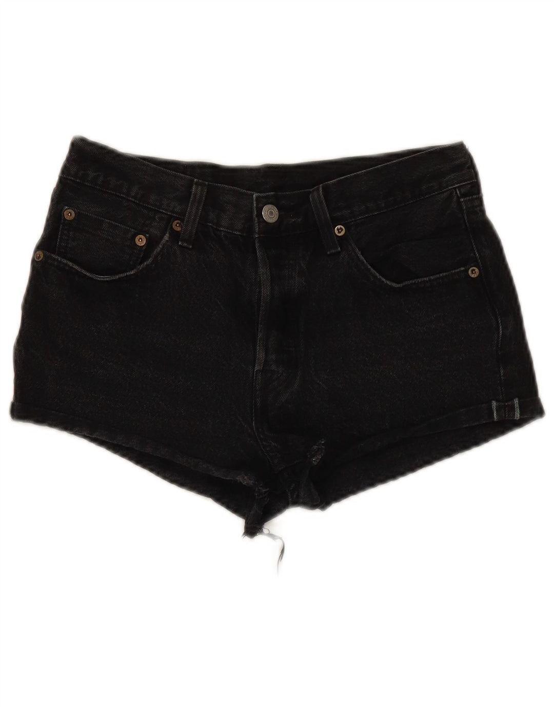 Shorts jeans feminino 501 da Levi's W27 pequeno algodão preto