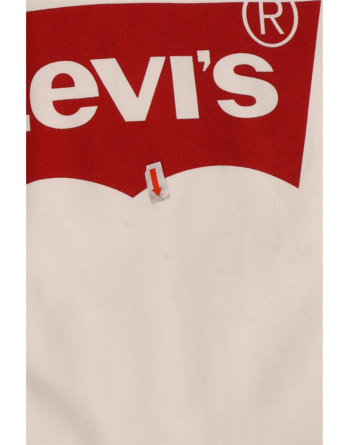 LEVI'S Womens Oversized Graphic Hoodie Jumper UK 2 2XS White Cotton Vintage Levi's and Second-Hand Levi's from Messina Hembry 