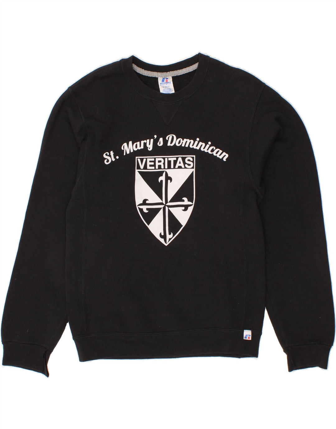 RUSSELL ATHLETIC Mens Graphic Sweatshirt Jumper Small Black Cotton Vintage Russell Athletic and Second-Hand Russell Athletic from Messina Hembry 