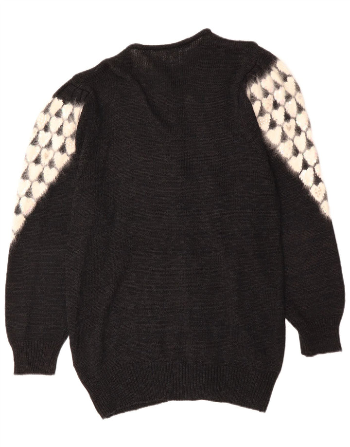 Suéter cardigã feminino vintage UE 38 coração poliacrílico preto médio