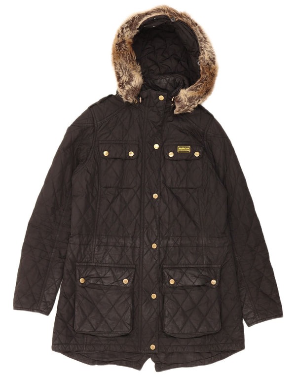Jaqueta Parka acolchoada com capuz feminino Barbour Reino Unido 12 médio preto