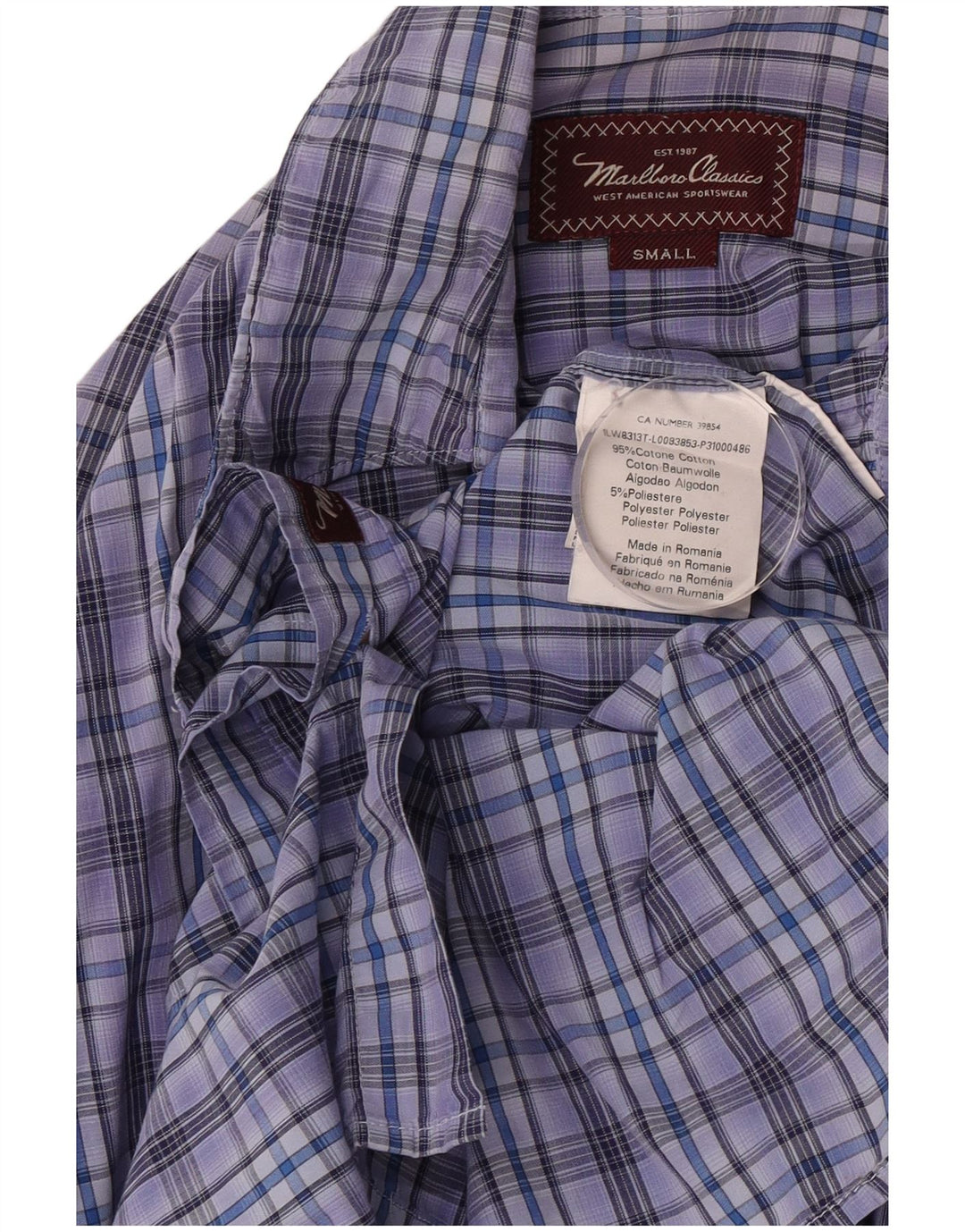 Camisa masculina Marlboro Classics pequena xadrez azul de algodão