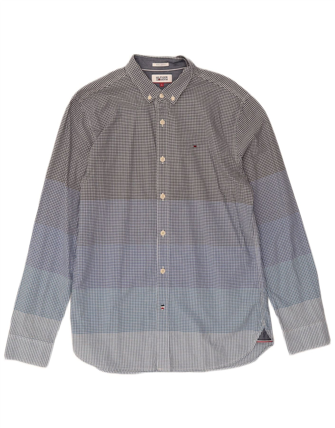 Camisa masculina Tommy Hilfiger Regular Fit grande algodão guingão azul
