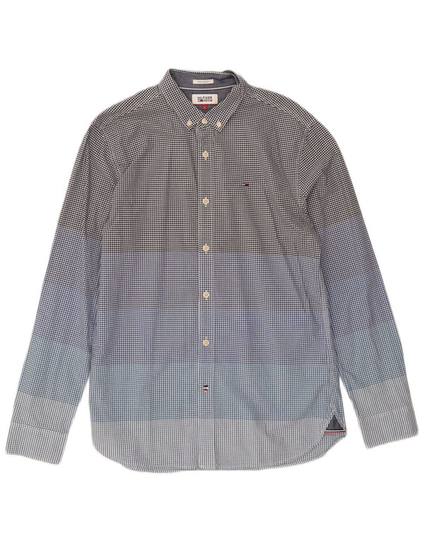 Camisa masculina Tommy Hilfiger Regular Fit grande algodão guingão azul