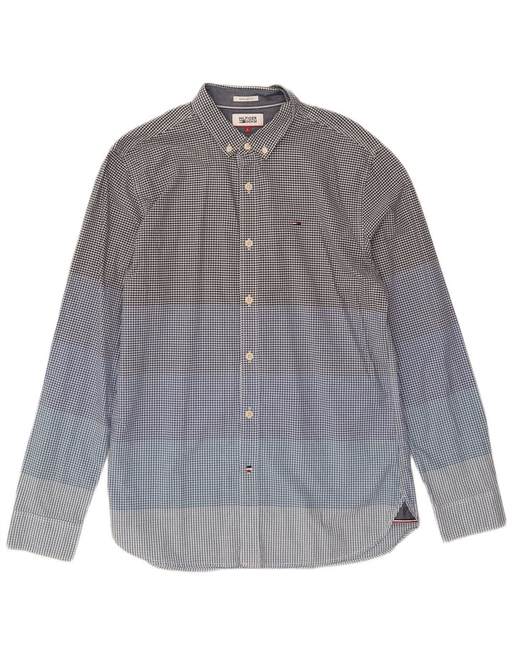 Camisa masculina Tommy Hilfiger Regular Fit grande algodão guingão azul