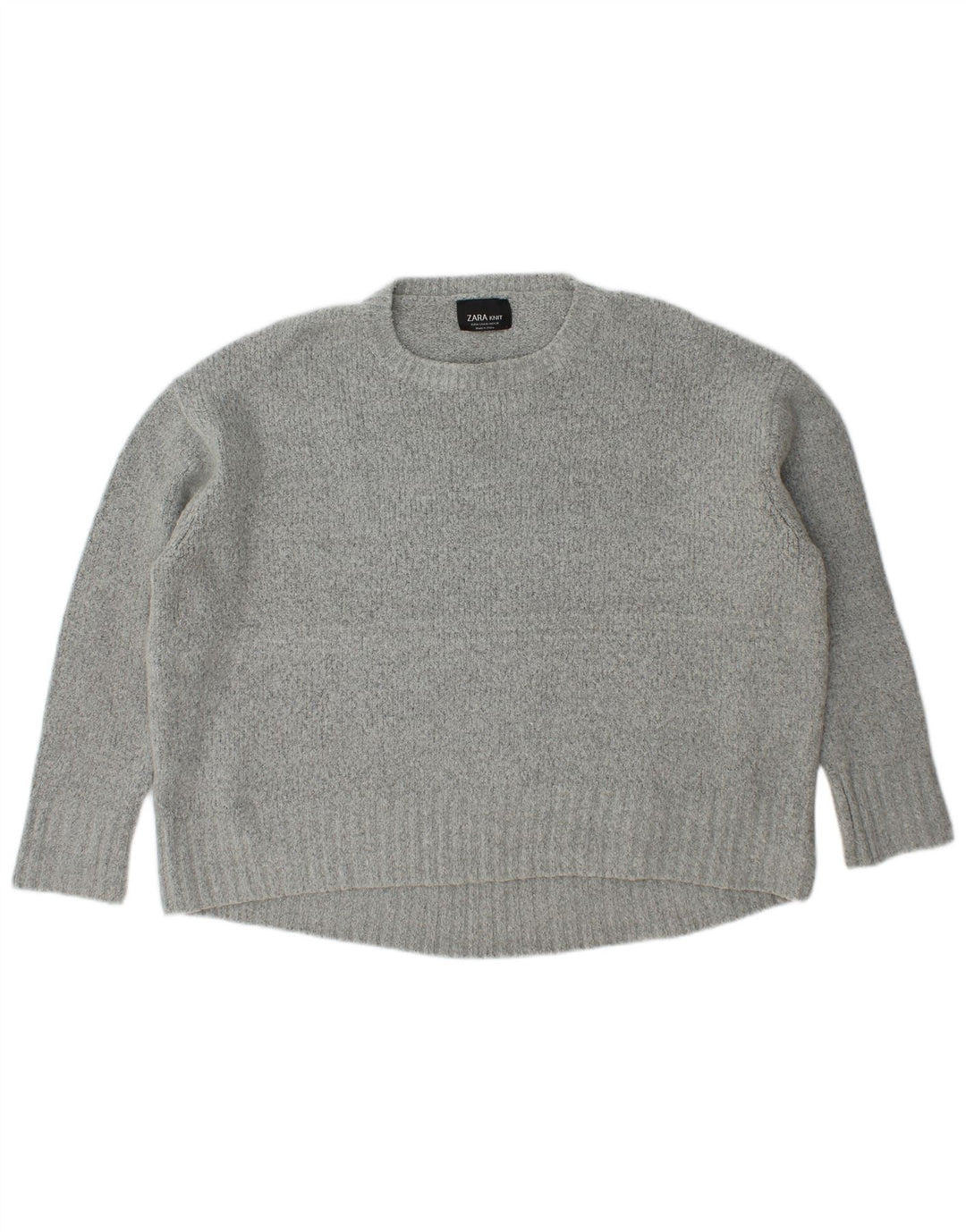 Zara Suéter feminino oversized com gola redonda Reino Unido 14 cinza médio acrílico