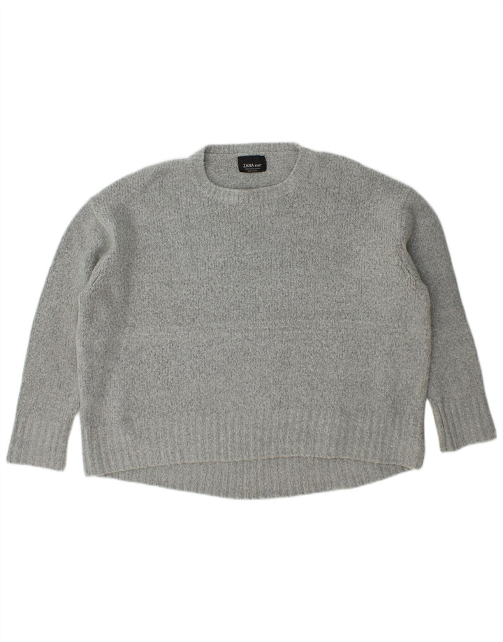 Zara Suéter feminino oversized com gola redonda Reino Unido 14 cinza médio acrílico
