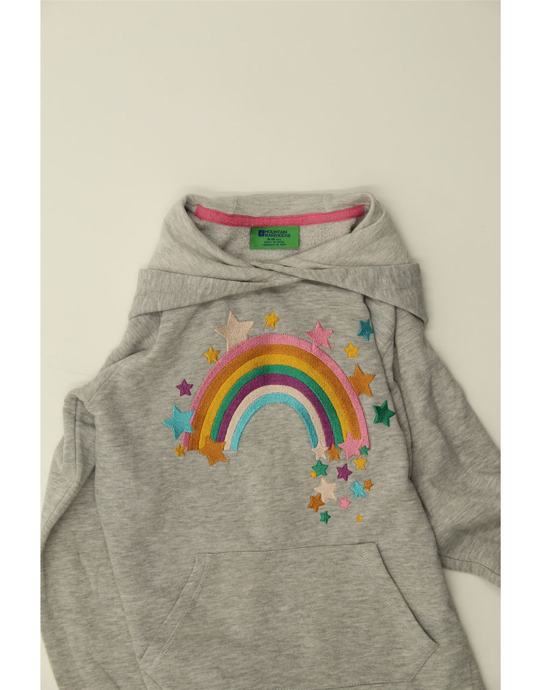 MOUNTAIN WAREHOUSE Girls Graphic Hoodie Jumper 9-10 Years Grey Cotton Vintage Mountain Warehouse and Second-Hand Mountain Warehouse from Messina Hembry 