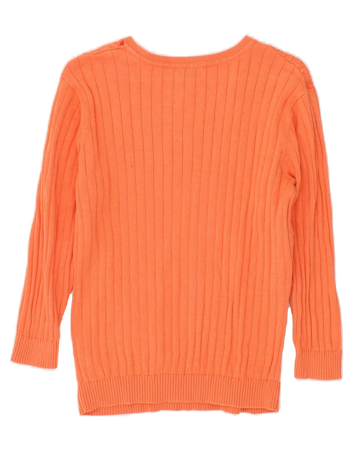IZOD Womens V-Neck Jumper Sweater UK 14 Large Orange Cotton Vintage Izod and Second-Hand Izod from Messina Hembry 
