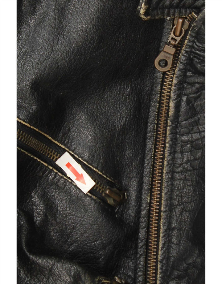 Jaqueta de couro masculina vintage para motociclista Reino Unido 36 couro preto pequeno