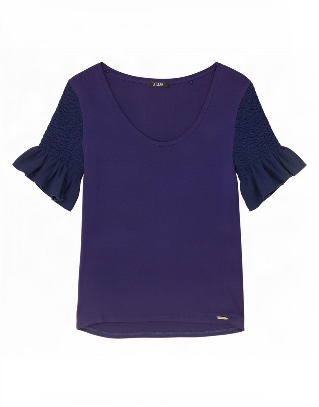Blusa feminina Guess UK 8 pequena azul marinho colorblock rayon