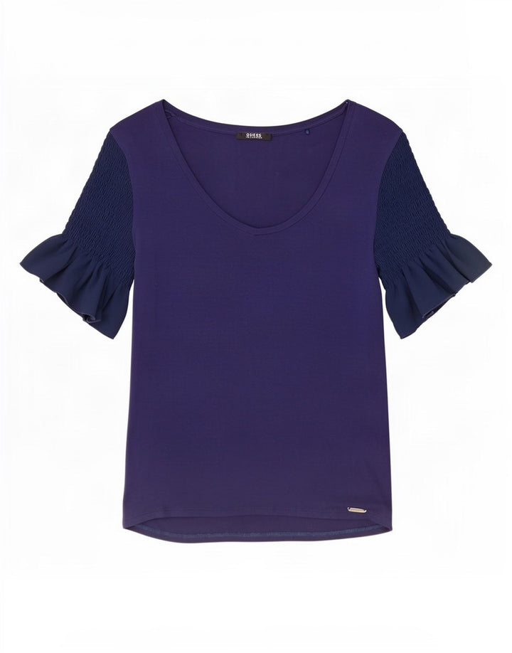 Blusa feminina Guess UK 8 pequena azul marinho colorblock rayon