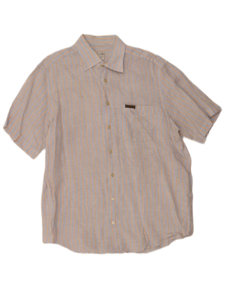 Camisa masculina de manga curta Calvin Klein Jeans XL cinza listrada