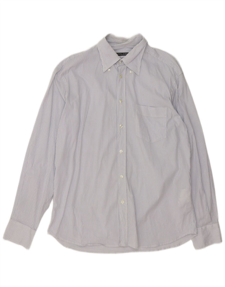 Camisa masculina Dolce & Gabbana grande algodão listrado azul