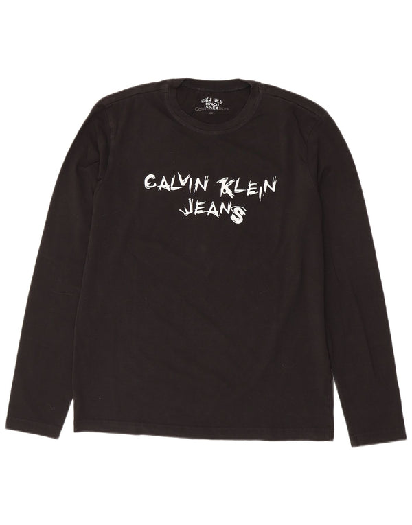 Calvin Klein Jeans masculino gráfico top manga comprida grande algodão preto