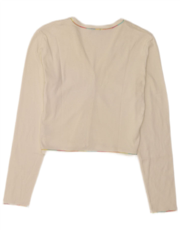Suéter feminino Benetton Crop Cardigan UK 8 pequeno branco